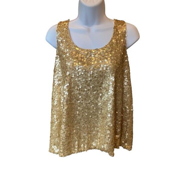 Vince Camuto Tank Top Gold Sequined Size XS Back Zip Polished Rocker Loose Fit - Picture 13 of 13